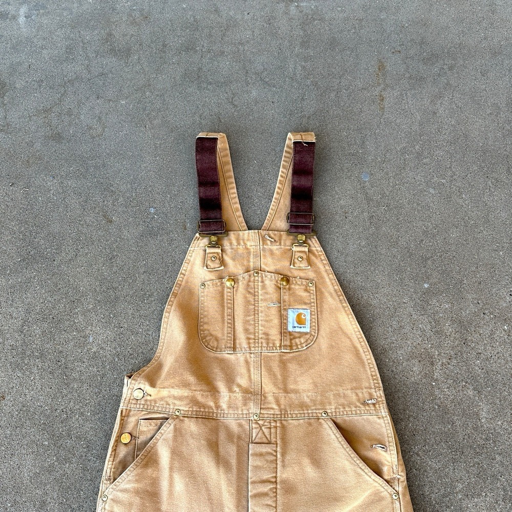 VTG Carhartt Quilted Insulated Duck Bib Overalls Mens 34x34 Double Knee R02 BRN - Picture 2 of 16